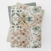 Set van 3 Pastel Green Floral Flat Wrapping Paper (In situ)