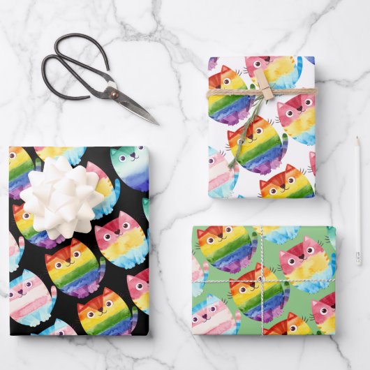 Set van 3 Pride Cats Inpakpapier Vel (Voorkant)