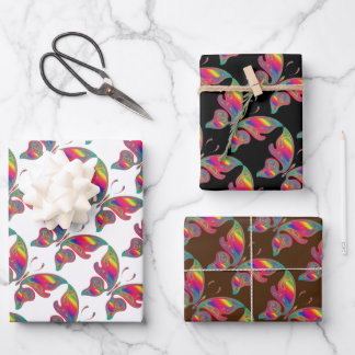 Set van 3 Regenboog Vlinders Inpakpapier Vel