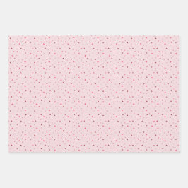 Set van 3 - Roze & Rode Mini Sterren en Harten  Inpakpapier Vel