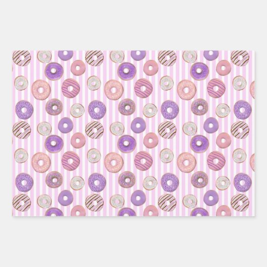 Set van 3 Schattigee Donut kinder pastelstrepen Ve Inpakpapier Vel (Voorkant 3)