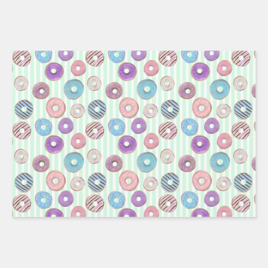 Set van 3 Schattigee Donut kinder pastelstrepen Ve Inpakpapier Vel (Voorkant)