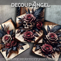 Set van 3 - Schedel en Scarlet Rozen #1 - Decoupag