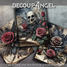 Set van 3 - Schedel en Scarlet Rozen #2 - Decoupag