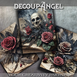 Set van 3 - Schedel en Scarlet Rozen #2 - Decoupag Inpakpapier Vel