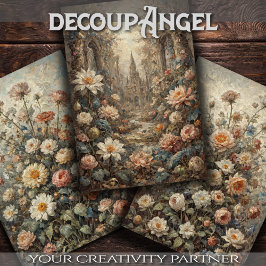 Set van 3 - Tijdloze Bloemschoonheid - Decoupage - Inpakpapier Vel