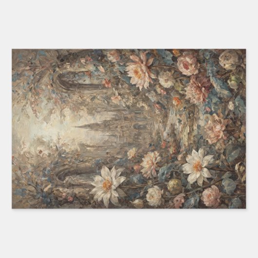 Set van 3 - Tijdloze Bloemschoonheid - Decoupage - Inpakpapier Vel (Voorkant 2)