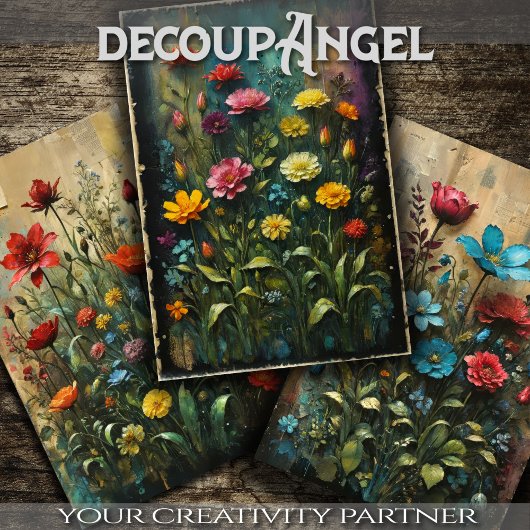 Set van 3 - Tuin van kleuren - Decoupage - Inpakpapier Vel