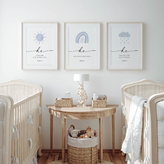 Set van 3 Waterverven Blue Boys Bijbelvers print