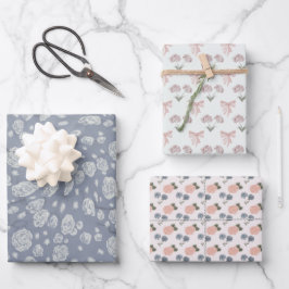 Set van 3 Zachte Cottagecore en Coquette Patterned Inpakpapier Vel