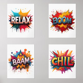 Set van 4 Comic Sound Effect Word Art Prints