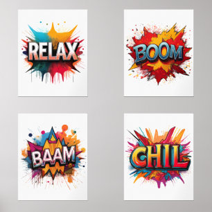 Set van 4 Comic Sound Effect Word Art Prints
