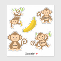 Set van 4 Cute Monkey-Stickers