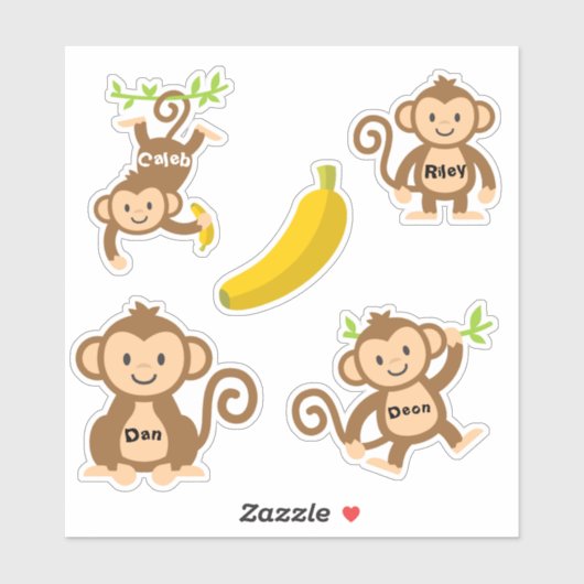Set van 4 Cute Monkey-Stickers Sticker (Vel)