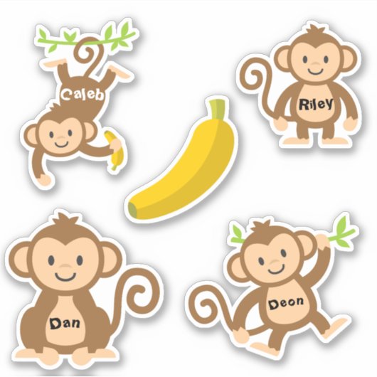 Set van 4 Cute Monkey-Stickers Sticker (Voorkant)