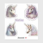 Set van 4 eenhoorn gepersonaliseerde naam Custom C Sticker (Vel)