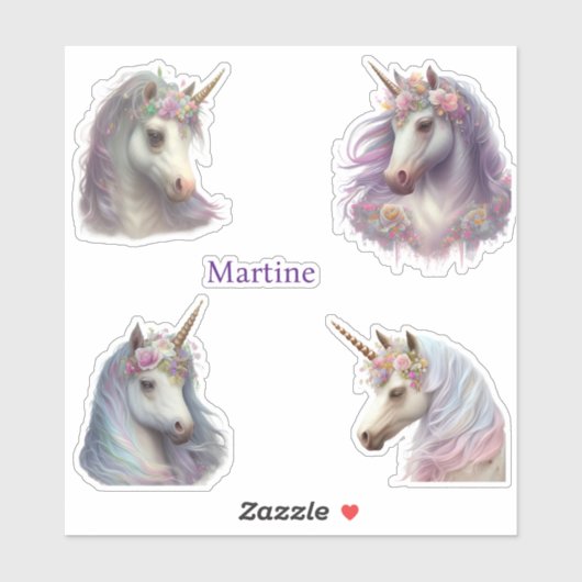 Set van 4 eenhoorn gepersonaliseerde naam Custom C Sticker (Vel)
