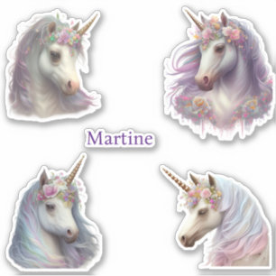 Set van 4 eenhoorn gepersonaliseerde naam Custom C Sticker