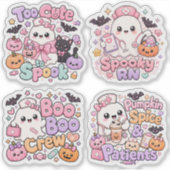 Set van 4 enge schattige RN Halloween Geest Verple Sticker (Voorkant)