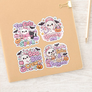 Set van 4 enge schattige RN Halloween Geest Verple Sticker