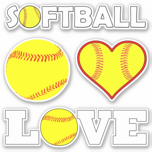 Set van 4 Fastpitch Softball Player Love Sports Sticker (Voorkant)