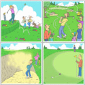 Set van 4 Funny Golf Cartoons. Sticker (Voorkant)