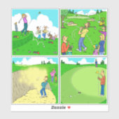 Set van 4 Funny Golf Cartoons. Sticker (Vel)