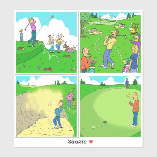 Set van 4 Funny Golf Cartoons. Sticker (Vel)