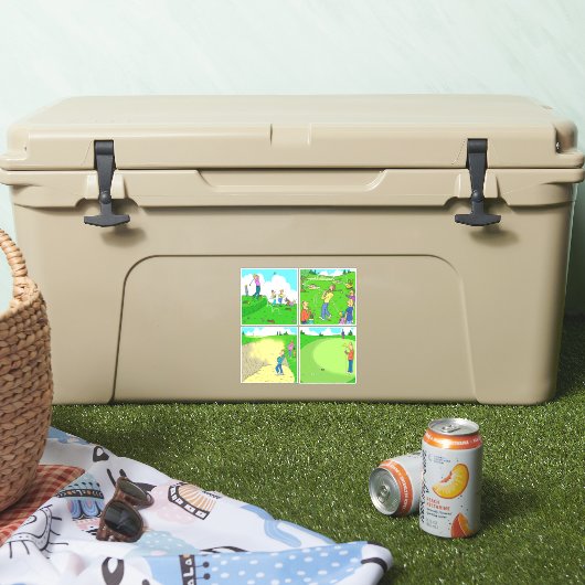 Set van 4 Funny Golf Cartoons. Sticker (Koeler)