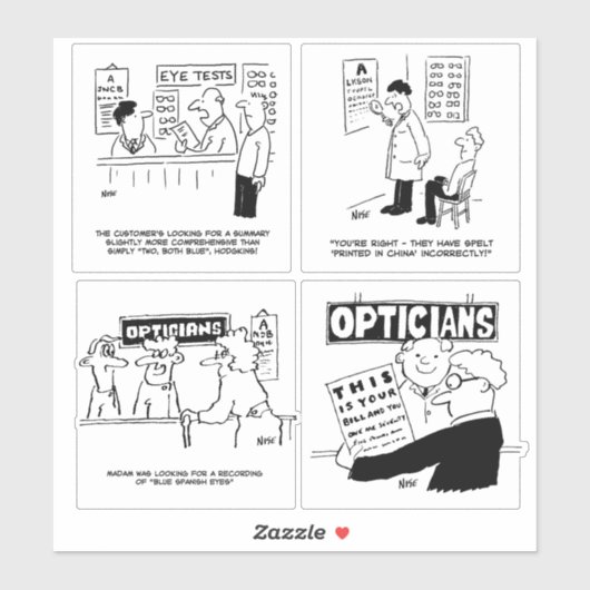 Set van 4 Funny Optician Cartoons. Sticker (Vel)