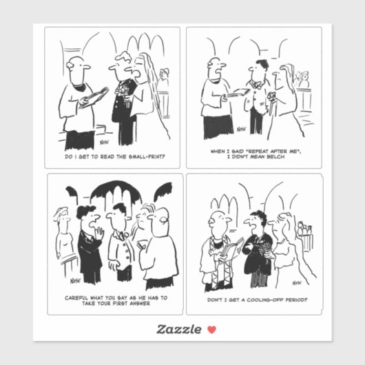 Set van 4 Funny Wedding Cartoons. Sticker (Vel)