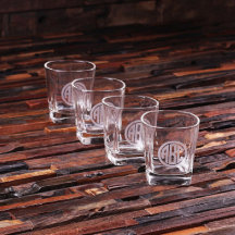 Set van 4 gegraveerde Circle Monogram Whiskey-bril
