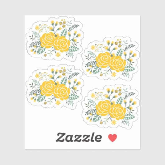 Set van 4 Gele Rose of Texas Custom Cut Sticker (Vel)