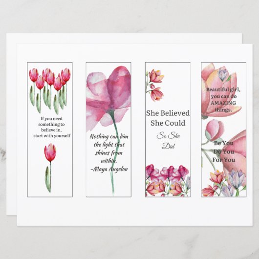 Set van 4 inspirerende Bladwijzer voor vrouwen (Voorkant / Achterkant)