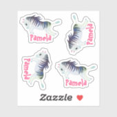 Set van 4 kleine gepersonaliseerde naam zebra stic sticker (Vel)