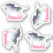 Set van 4 kleine gepersonaliseerde naam zebra stic sticker (Voorkant)