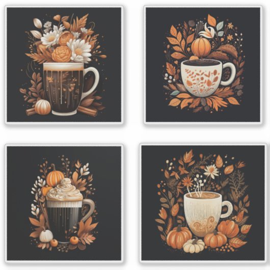 Set van 4 Pompoen Spiced Latte Vinyl Stickers (Voorkant)