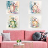 Set van 4 Waterverf stijl parfum fles Prints (Woonkamer)