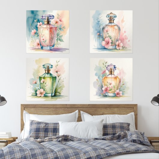 Set van 4 Waterverf stijl parfum fles Prints (Slaapkamer)