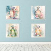 Set van 4 Waterverf stijl parfum fles Prints (Houten vloer)
