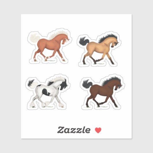 Set van 4 Zuring, Buckskin, Gypsy & Bay Paarden Sticker (Vel)
