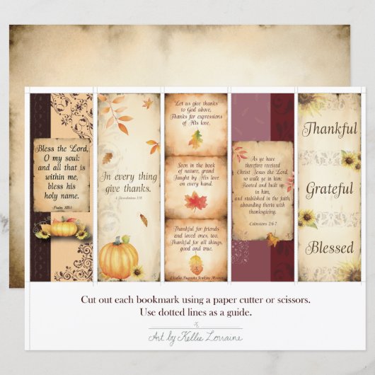 Set van 5 bladwijzers met dankbetuigingen (Voorkant / Achterkant)