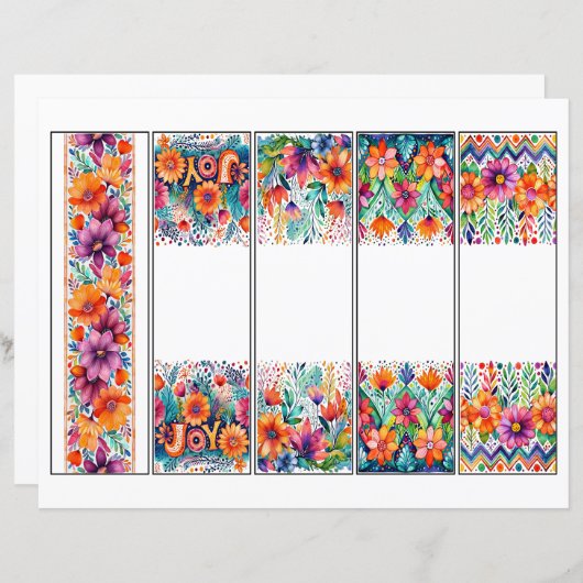 Set van 5 Boho bloemenrand bladwijzer (Voorkant / Achterkant)