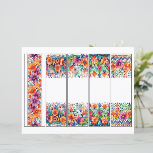 Set van 5 Boho bloemenrand bladwijzer (Staand voorkant)