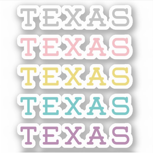 Set van 5 Pastel Texas, Texas, Texas Custom-Cut Sticker (Voorkant)