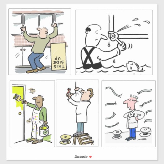 Set van 5 verschillende vakmannen cartoons. sticker (Vel)
