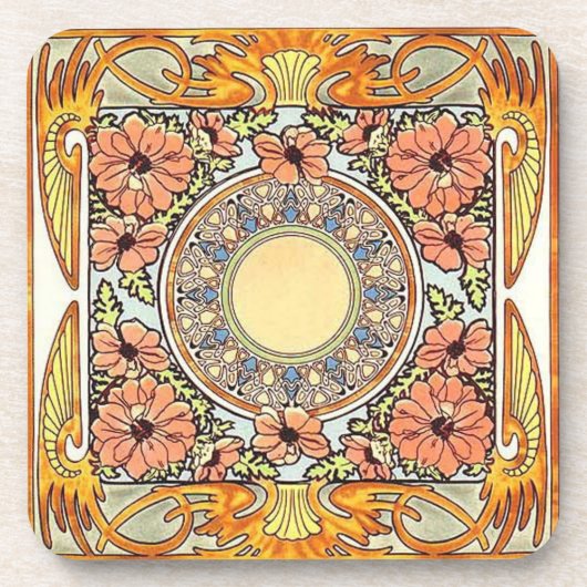 Set van 6 Art Nouveau Onderzetters (Voorkant)