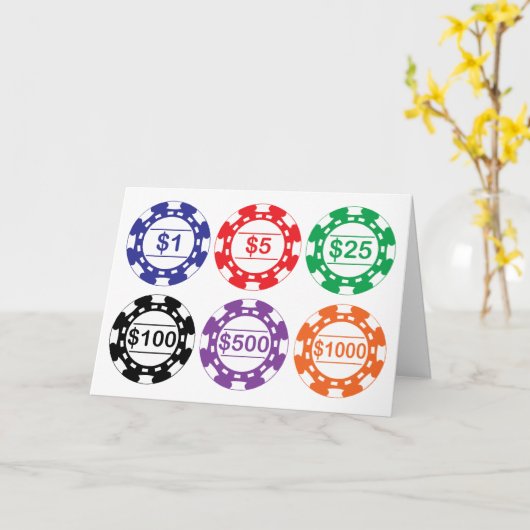 Set van 6 casino chips kaart (Gele Bloem)