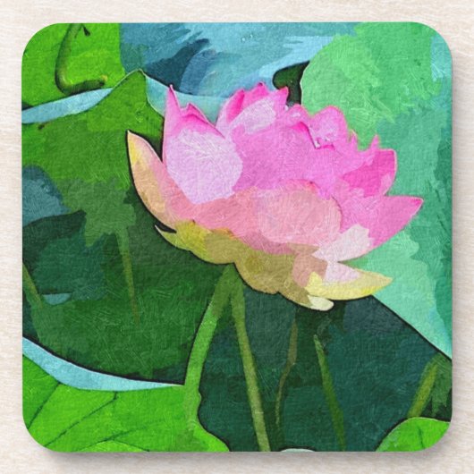 Set van 6 Cork Back Onderzetters Pink Lotus Abstra (Voorkant)