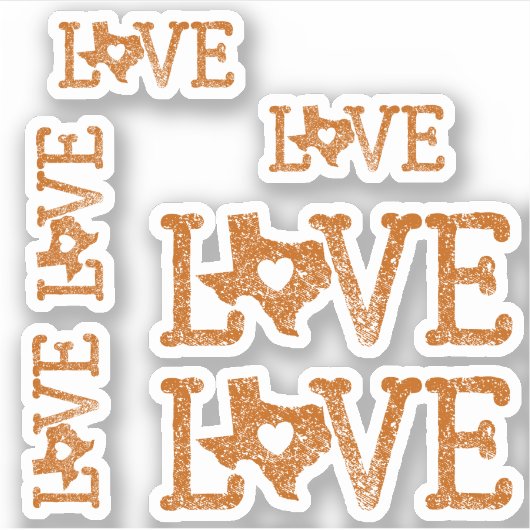 Set van 6 'Distsed' Texas Love Burnt Oranje Sticker (Voorkant)
